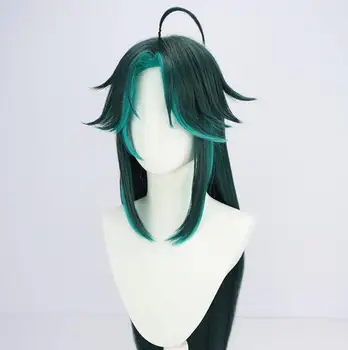 120 см Парик Genshin Impact Xiao Косплей Женская версия Длинный Прямой Темно-зеленый Синтетический парик с термостойкими волосами для взрослых Изображение 2