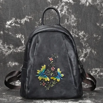 Женский кожаный рюкзак в винтажном стиле, мужской рюкзак, маленький рюкзак из натуральной коровьей кожи, дорожная сумка для дам, мини-рюкзак Изображение 2