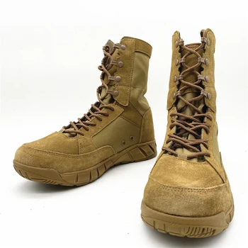 Ботинки для пустыни с высоким берцем, тактические ультралегкие летние мужские штурмовые ботинки из коровьей замши цвета морской пехоты Jun песочного цвета