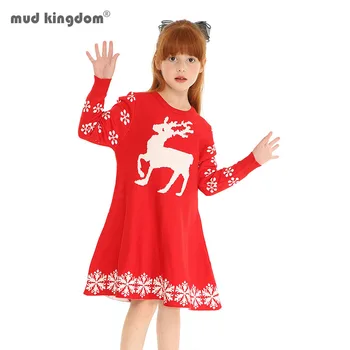 Рождественское платье Mudkingdom для девочек, Вязаные платья-свитера с милым Оленем и Снежинками с длинным рукавом для маленьких девочек, Одежда на осень-зиму