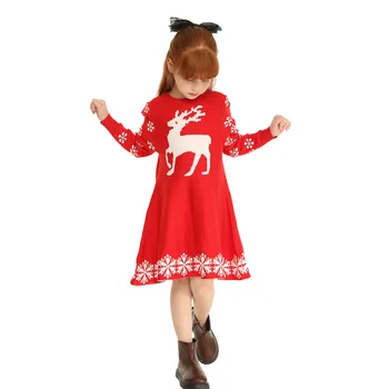 Рождественское платье Mudkingdom для девочек, Вязаные платья-свитера с милым Оленем и Снежинками с длинным рукавом для маленьких девочек, Одежда на осень-зиму Изображение 2