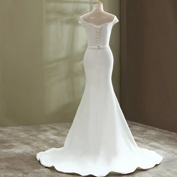 #9293 Элегантное Свадебное платье-футляр с коротким рукавом и V-образным вырезом, Простое Мягкое Атласное Свадебное платье с открытой спиной, Женское Свадебное платье Vestido De Noiva Изображение 2
