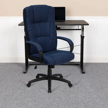 Флэш-мебель Rochelle С высокой спинкой из темно-синей ткани, Вращающееся офисное кресло для руководителей с подлокотниками, Офисное кресло с откидной спинкой