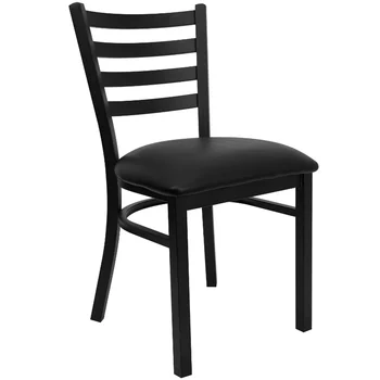 Флэш-мебель HERCULES Series Черный металлический ресторанный стул с лестничной спинкой - Черное виниловое сиденье ресторанного стула Изображение 2