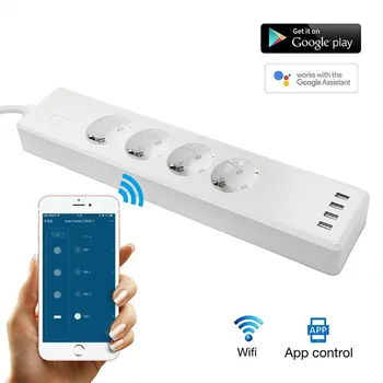 С USB-разъемом с четырьмя отверстиями EU intelligent voice control socket wifi control timer switch Умная домашняя беспроводная розетка