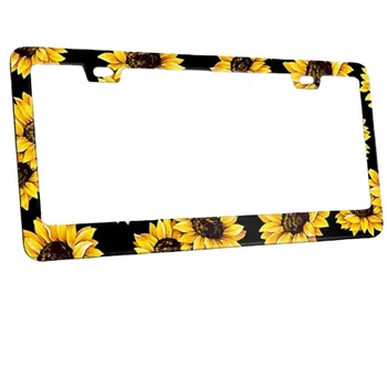 Рамка для номерного знака с подсолнухом, качественный Алюминий, желтые Подсолнухи, держатель для автомобильных бирок, рамки с 2 отверстиями, украшение 12X6 дюймов