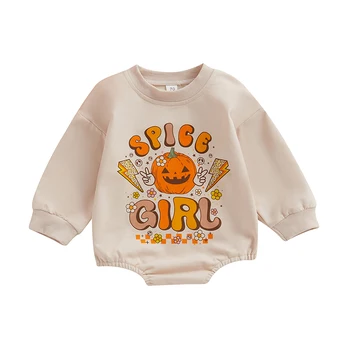Комбинезон с воротником-стойкой на Хэллоуин для маленьких девочек, Свободный комбинезон с длинными рукавами и буквенным принтом в виде тыквы
