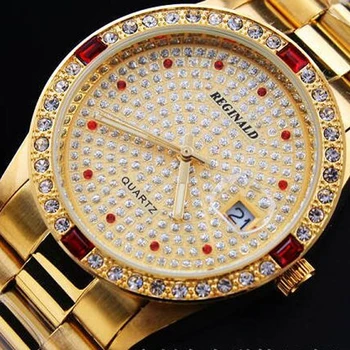 50 Метров Водонепроницаемый Бренд Хорошего Качества REGINALD Luxury Golden Man Кварцевые Наручные Часы Дата Кристалл Подарочное Платье Кварцевые Часы
