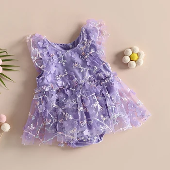 EWODOS, Платье-боди для новорожденных девочек с 3D цветочной вышивкой, Комбинезоны без рукавов с круглым вырезом, Летние милые Боди