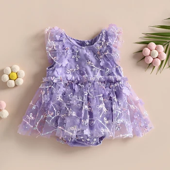 EWODOS, Платье-боди для новорожденных девочек с 3D цветочной вышивкой, Комбинезоны без рукавов с круглым вырезом, Летние милые Боди Изображение 2