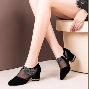 Женские Элегантные туфли-лодочки из сетчатого материала на высоком каблуке с острым носком и застежкой-молнией