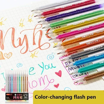 Zoecor Kawaii 12 цветов/комплект, блестящие гелевые ручки, вспышка, флуоресцентная ручка для школьного рисования, маркеры для рисования, канцелярские книги, журналы