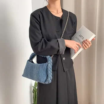 Новая женская сумка ручной работы в корейском стиле, модная джинсовая сумка-мессенджер на цепочке