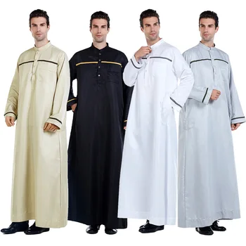 Мусульманский мужской Джубба Тобе Со стоячим воротником и длинным рукавом, Саудовская Арабская исламская одежда из полиэстера, Кафтан, Дубай, Абая, исламская одежда