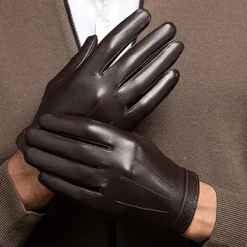 Осенне-зимние мужские модные деловые короткие перчатки с сенсорным экраном на весь палец, перчатки для вождения мотоцикла из натуральной овчины