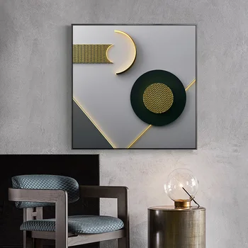 Картина на холсте в скандинавском стиле с золотым эффектом и черным кругом, настенные панно для гостиной, спальни и прохода, уникальные картины
