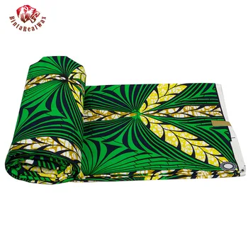 Зеленый фон, 6 ярдов /лот, Полиэфирная лоскутная ткань Farbic Ankara для шитья, Африканская ткань для женщин, вечернее платье FP6497 Изображение 2