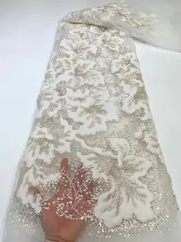 Африканская Кружевная Ткань 2022 Высококачественная Французская Сетчатая Кружевная Ткань С Блестками Нигерийские Кружевные ткани Для Свадебного платья