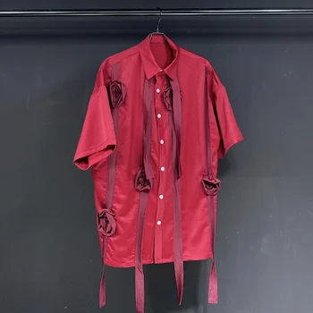 PFHQ 2023, Летние Новые Модные Рубашки с объемным Цветком Для Мужчин, Однобортная Свободная Мужская Блузка с Коротким рукавом 21F3526 Изображение 2