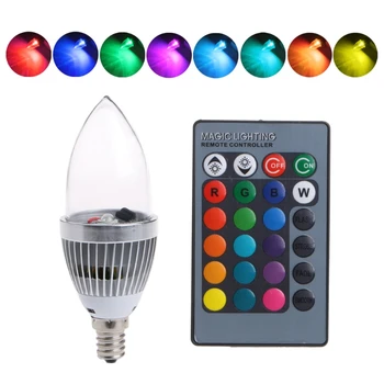 E12 3 Вт RGB LED 15 Цветов, меняющая свечу, лампочка с дистанционным управлением Изображение 2