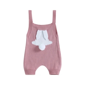 BeQeuewll/ Детский вязаный комбинезон с милым кроликом, комбинезон на подтяжках без рукавов для новорожденных, теплая одежда для 0-24 месяцев