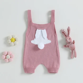 BeQeuewll/ Детский вязаный комбинезон с милым кроликом, комбинезон на подтяжках без рукавов для новорожденных, теплая одежда для 0-24 месяцев Изображение 2
