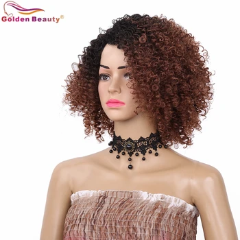 Golden Beauty 12-дюймовый Синтетический Парик с короткими кудрявыми волосами в афроамериканском стиле, натуральные черно-коричневые Парики в афроамериканском стиле Для женщин Изображение 2