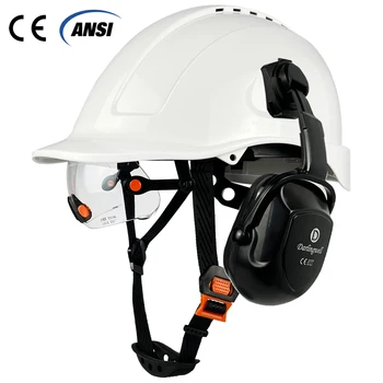 Защитный шлем CE С козырьком, наушники, Дышащая Промышленная защита головы из АБС-пластика, легкая конструкция, Каска, Рабочая кепка ANSI