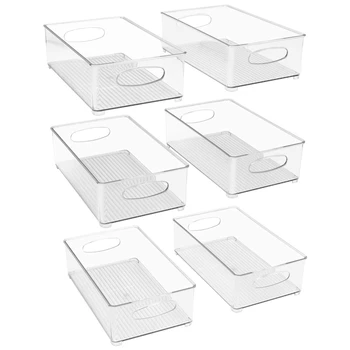 Пластиковые Ящики Для Хранения, Штабелируемая Прозрачная Коробка-Органайзер Для Кладовой, Контейнеры Для Хранения Кухонного Холодильника, Продуктов Питания, Упаковка Из 6 штук