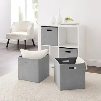 Роскошный серый складной тканевый ящик для хранения, набор из 2 предметов - идеально подходит для организации дома и уборки, придавая ему превосходный вид.