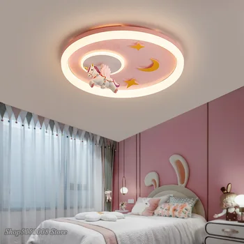 Мультяшный розовый Пегас Светодиодный потолочный светильник в Скандинавском Стиле для детской Комнаты, Круглый потолочный светильник в виде единорога, светильник для декора комнаты мальчика, кабинета, ресторана