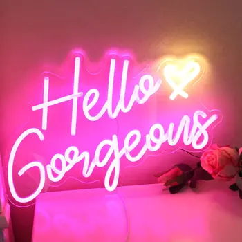 Привет, великолепная неоновая вывеска, Привет, Красивые розовые светодиодные неоновые лампы для дома, фон для свадьбы, Дня рождения, вечеринки Изображение 2