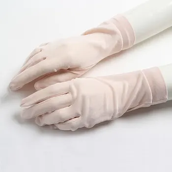 Женские солнцезащитные перчатки из шелка тутового дерева для вождения, перчатки из чистого шелка, двухсторонние трикотажные перчатки из шелкопряда, солнцезащитные перчатки Изображение 2