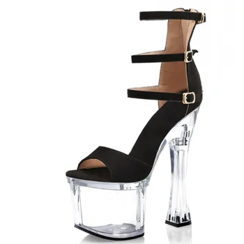 Новый сексуальный 18см квадратных высокие каблуки женщин свадебные ночной клуб партии Полюс танцы сандалии ремешками, туфли на платформе сандалии 