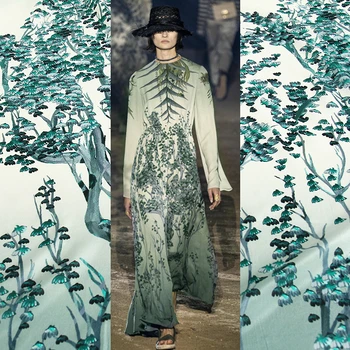 350x146 см, Полиэфирная ткань с принтом зеленого дерева, Роскошный бренд, Модная одежда, ткани для рубашек, ткань для шитья платьев Изображение 2