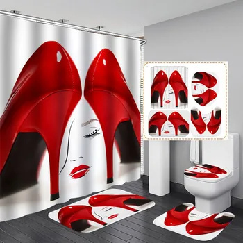 Красные Занавески для душа с принтом на высоких каблуках, Комплект Cosmo Lady Style, Водонепроницаемые коврики для ванной, Коврики для ванной комнаты, Мягкая крышка, Украшение дома