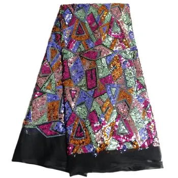 Кружевные ткани с тяжелой нигерийской вышивкой пайетками, Африканская Кружевная ткань для свадебного платья, 5 ярдов/шт