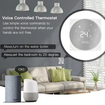 Умный WiFi термостат, регулятор температуры, Водяной Электрический теплый пол С подогревом, Водяной газовый котел Работает с Echo Google Home Tuya Изображение 2