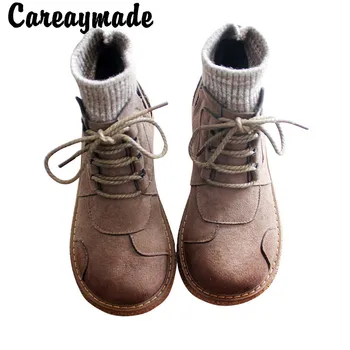 Careaymade-Женская обувь на толстой подошве, шикарная корейская версия оригинальной обуви с большим носком в стиле арт-ретро, короткие ботинки, носки, обувь