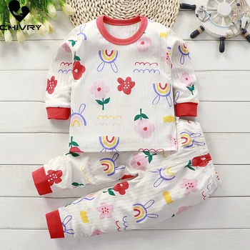 Новые детские осенние пижамные комплекты для маленьких мальчиков и девочек, милая футболка с длинными рукавами и круглым вырезом из мультфильмов со штанами, одежда для сна для новорожденных