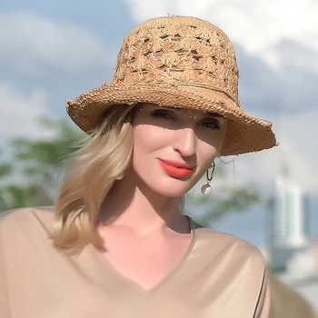 X4141 Новая складываемая Вручную Солнцезащитная Шляпа Lafite UV Sun Hat, Женские Летние Соломенные Летние Кепки, Женская Панама, Пляжные Шляпы