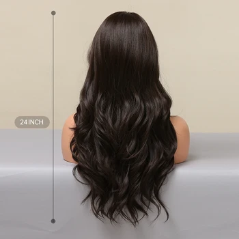 EASIHAIR Длинные Коричнево-черные волнистые синтетические парики с челкой из натуральных волнистых волос для ежедневного косплея чернокожих женщин из термостойкого волокна Изображение 2