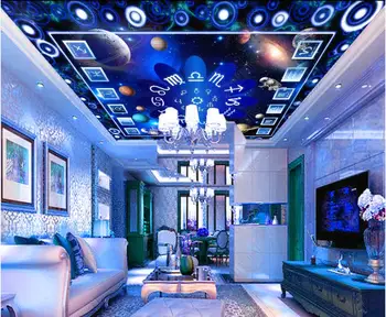 Пользовательские фото 3d потолочные фрески обои Двенадцать созвездий вселенная звездное небо декор гостиной обои для стен 3 d Изображение 2