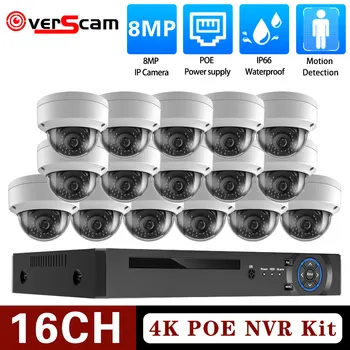 H.265 16-канальная 8-мегапиксельная система видеонаблюдения 4K POE NVR 16 портов IP-камера для помещений и улицы IP66 антивандальный комплект камер видеонаблюдения