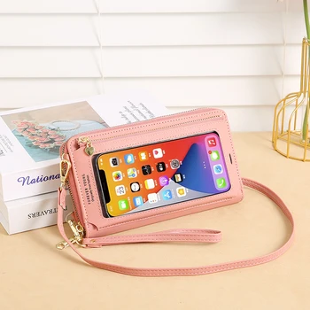 1 Корейская модная мини-сумка для телефона с сенсорным экраном, женская сумка через плечо из искусственной кожи, женский кошелек, держатель для карт на молнии, кошелек