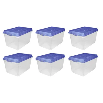 Увесистый 72 Qt. Прозрачный ящик для хранения с синей высокой КРЫШКОЙ, ящики для хранения, коробка для хранения, 6 упаковок