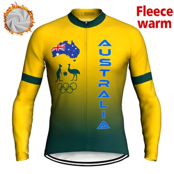 Австралия, Зимняя термо-Флисовая Велосипедная майка с Длинным рукавом, MTB Велосипедная одежда, Майо, Ropa Ciclismo, Уличная Велосипедная одежда Изображение 2