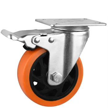 1 Шт. 3-дюймовые Ролики, Универсальное колесо с тормозом Диаметром 75 Мм, двойной подшипник, Оранжевый цветок, Вращающийся механический ролик