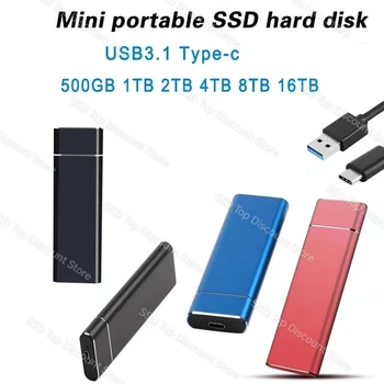 SSD Внешний 500 ГБ 1 ТБ 8 ТБ 16 Тб Мобильный Твердотельный флэш-накопитель Портативный USB Mini Slim Высокоскоростное Устройство флэш-памяти для передачи данных Изображение 2