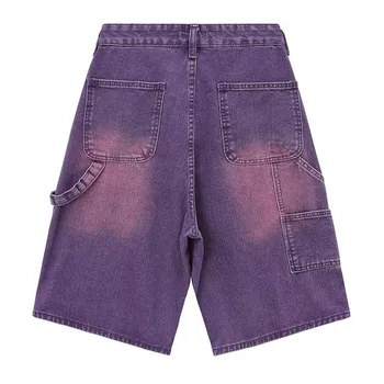 Повседневные джинсовые шорты в стиле хип-хоп с мешковатыми карманами, уличная одежда Harakuju, Джинсовые шорты свободного кроя для мужчин Изображение 2